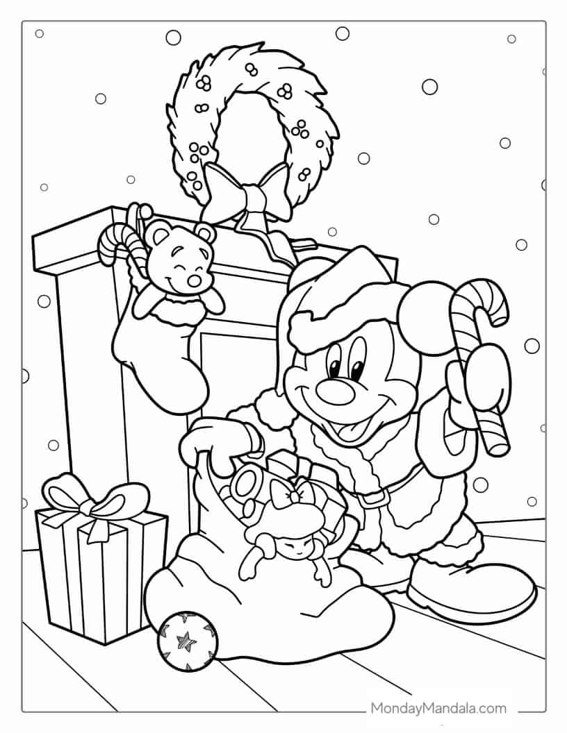 Christmas coloring page of Mickey Mouse In Santa Costume coloring page
