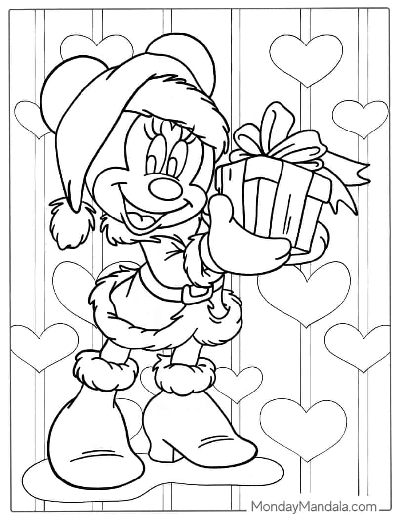 Christmas coloring page of  Minnie Mouse In Santa Outfit coloring page