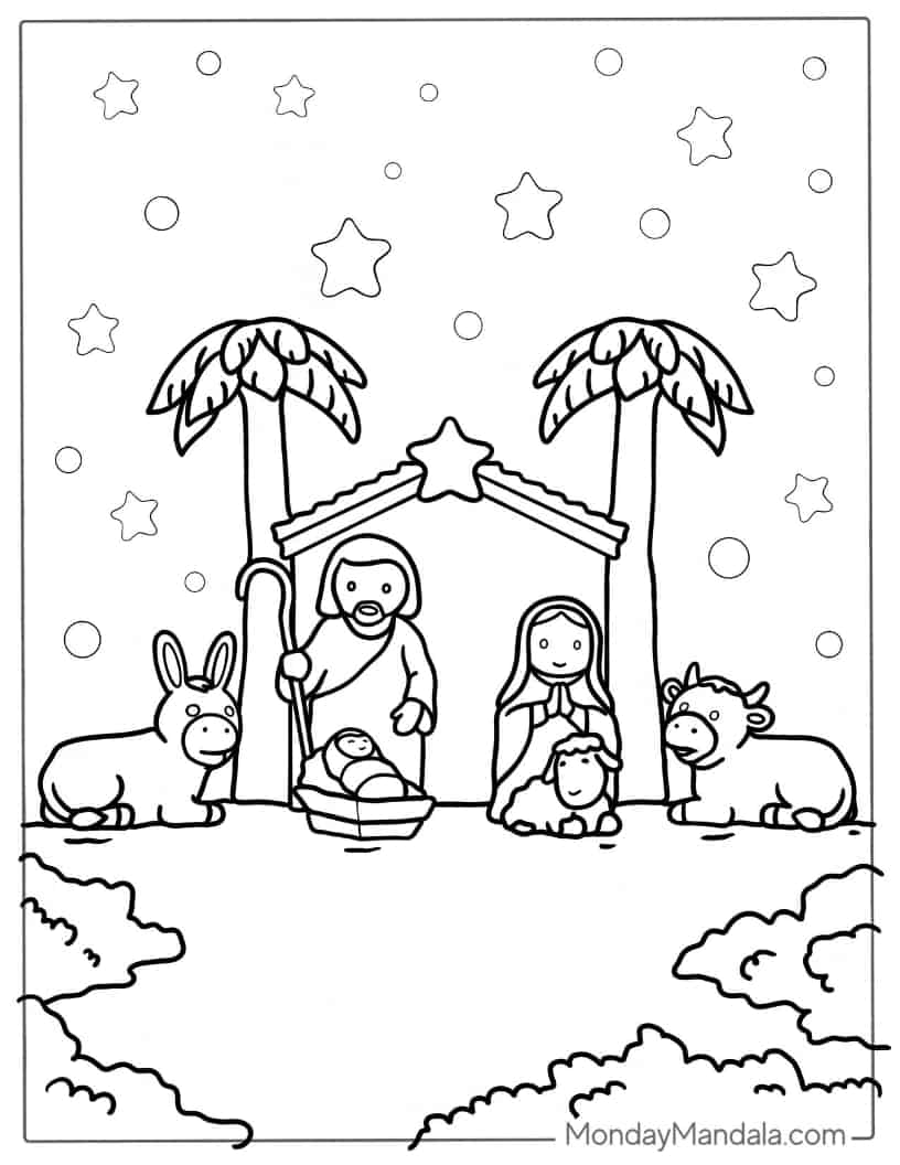 Christmas coloring page of Nativity scene For Preschoolers coloring page
