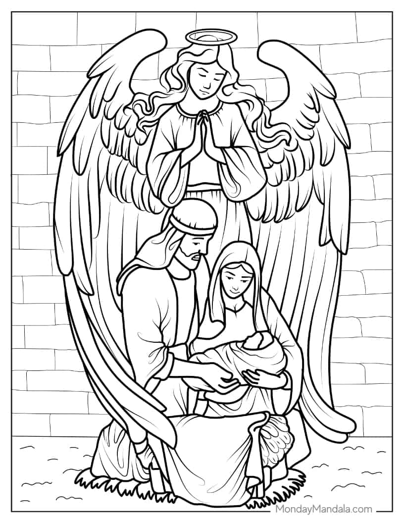 Christmas coloring page of Nativity With Angel coloring page