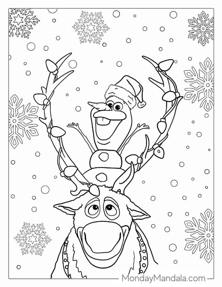 Christmas coloring page of Olaf And Sven On Christmas Day coloring page
