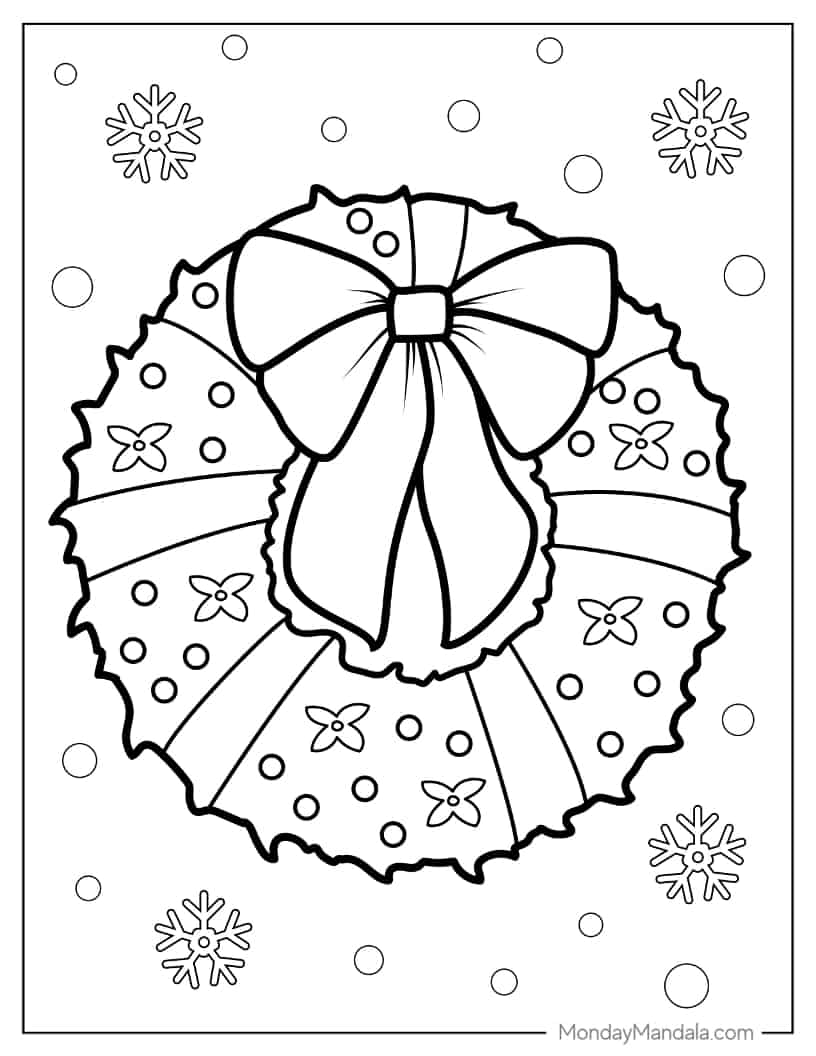 Christmas coloring page of Outline Of Christmas Wreath With Bow coloring page