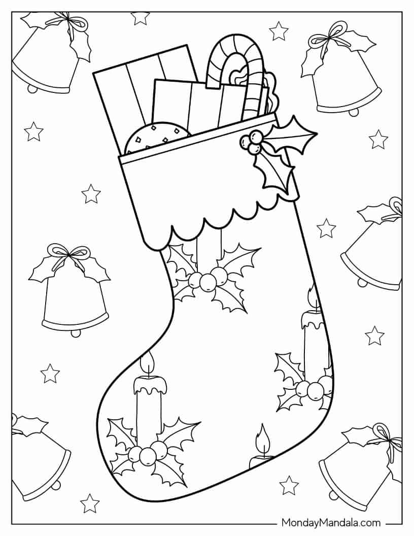 Christmas coloring page of Pretty Christmas Stocking With Gifts coloring page