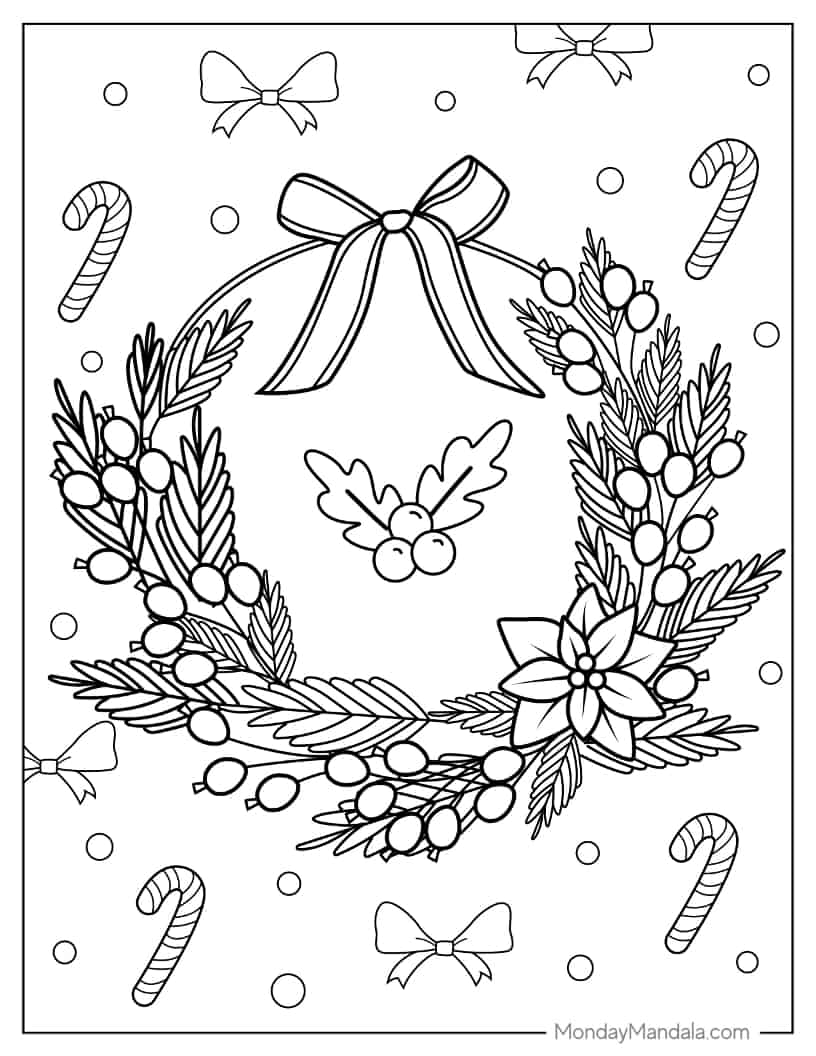 Christmas coloring page of  Realistic Christmas Wreath coloring page