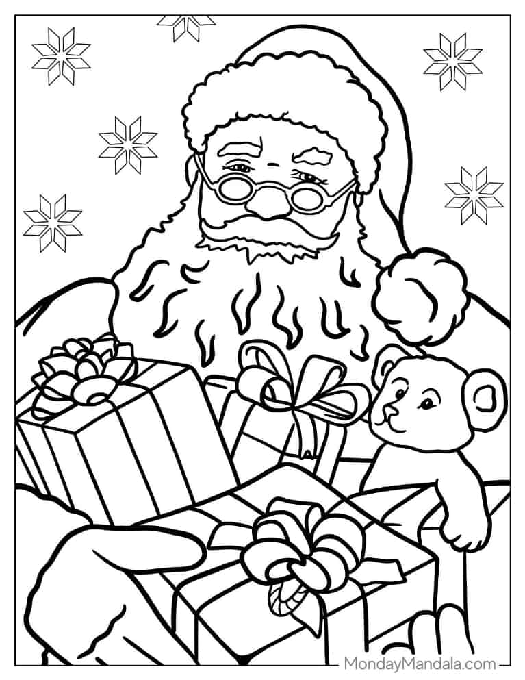 Christmas coloring page of Realistic Santa Carrying Presents coloring page