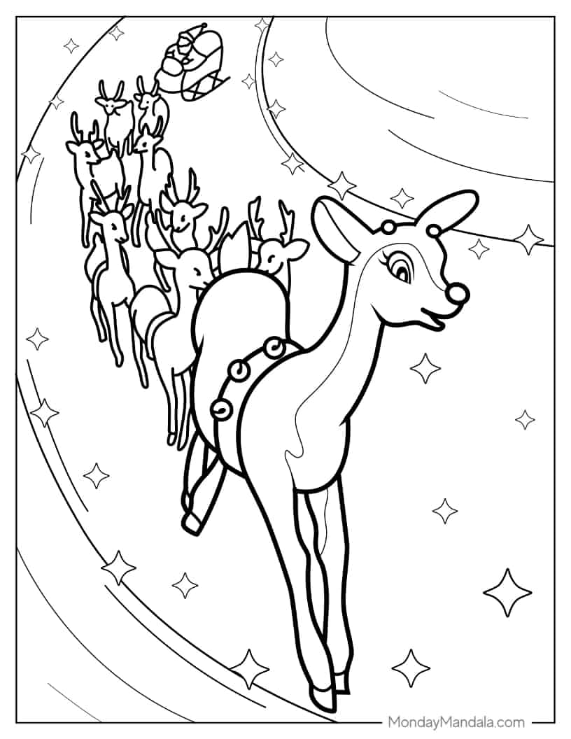 Christmas coloring page of Rudolph Leading Santa_s Sleigh coloring page