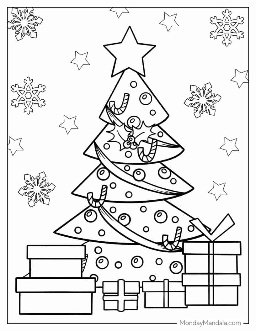 Christmas coloring page of Simple Christmas Tree With Presents coloring page