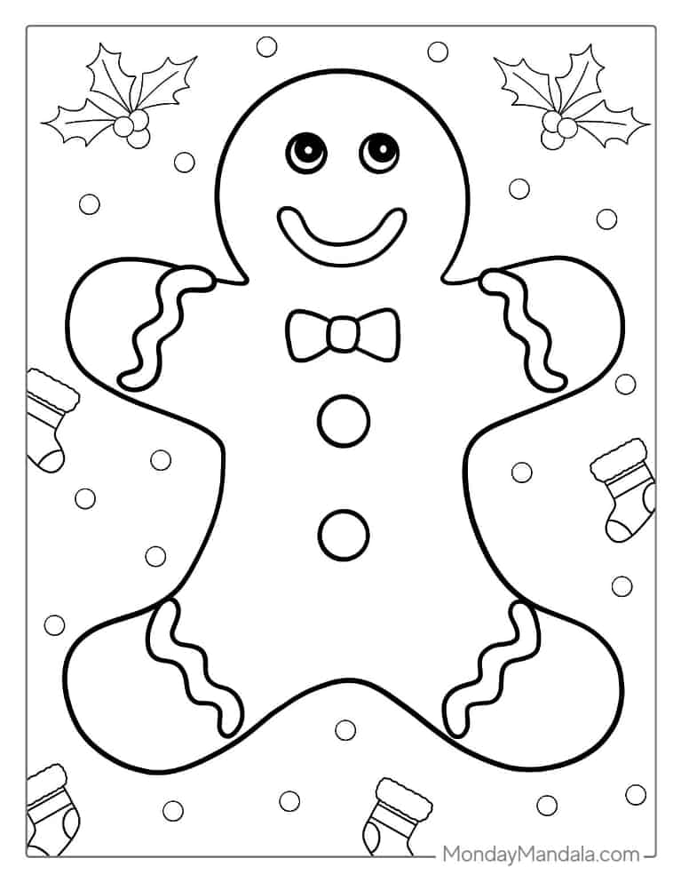 Christmas coloring page of Smiling Gingerbread Man coloring page