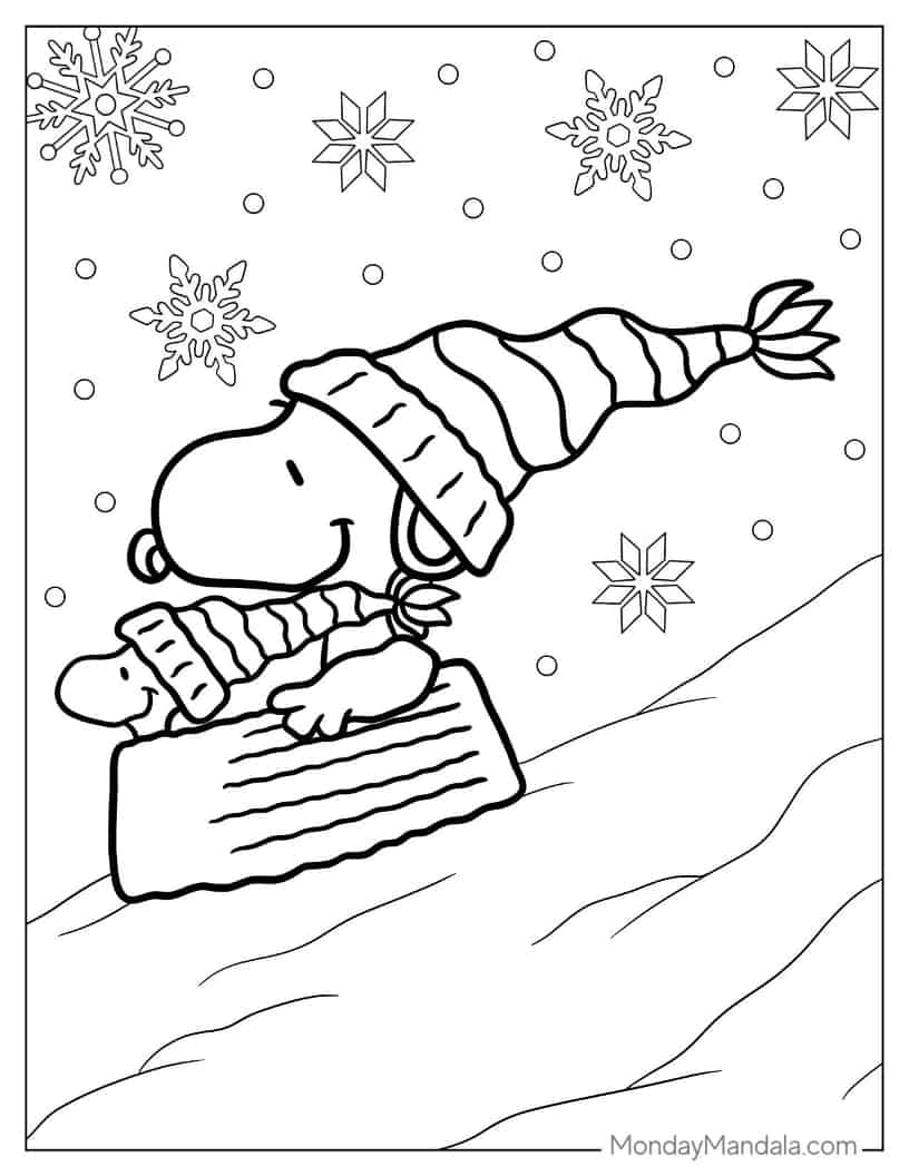 Christmas coloring page of Snoopy On Christmas Sleigh coloring page