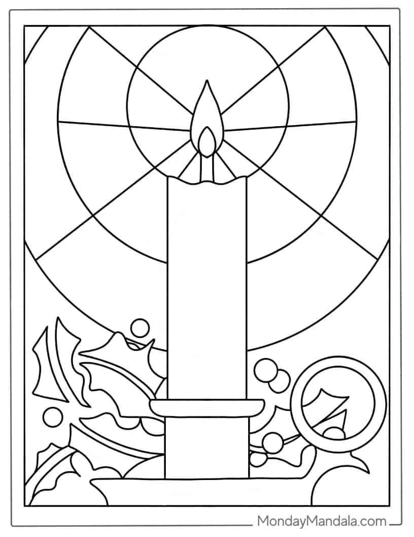 Christmas coloring page of Stained Glass Candle Design coloring page