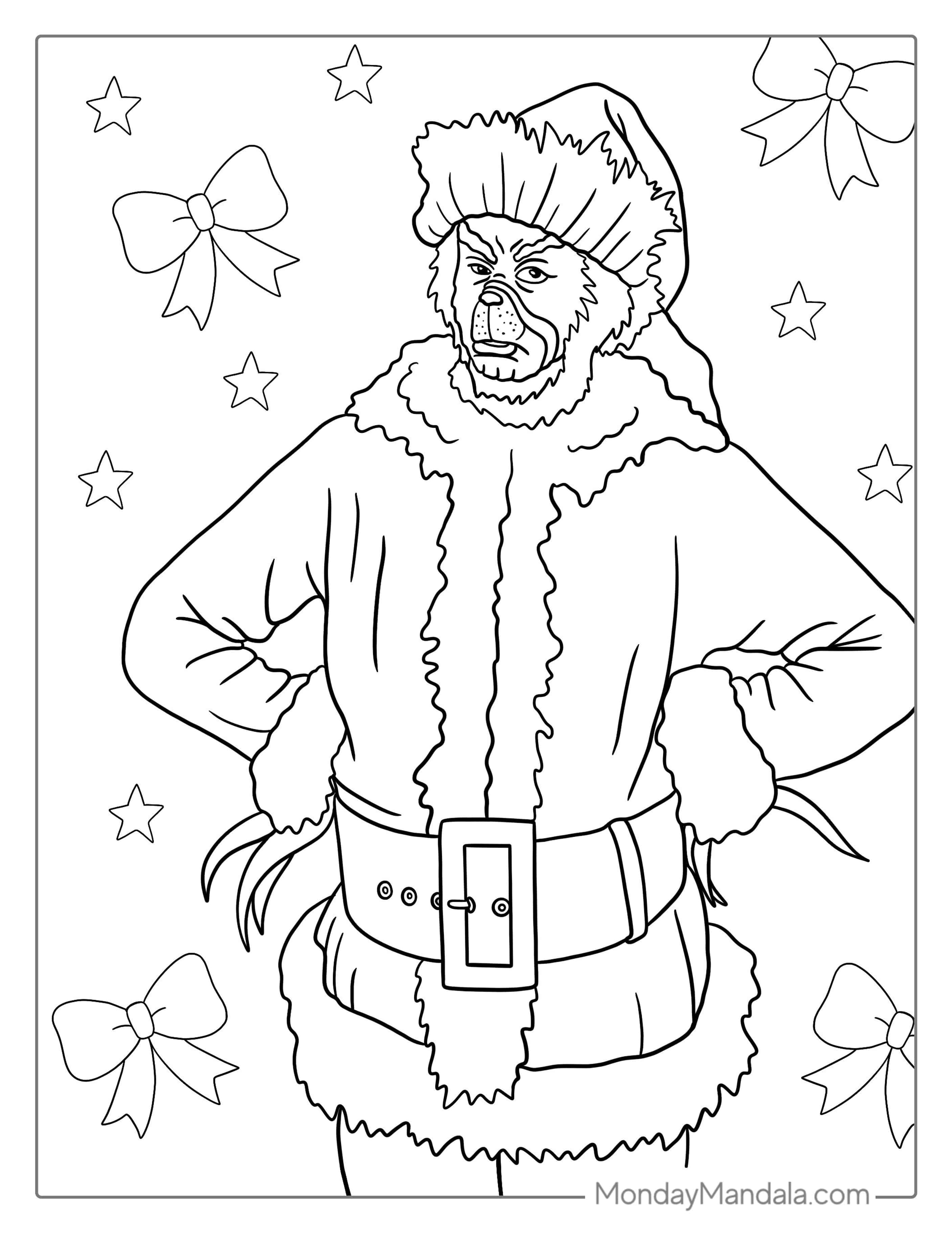 Christmas coloring page of The Grinch In Full Santa Outfit coloring page