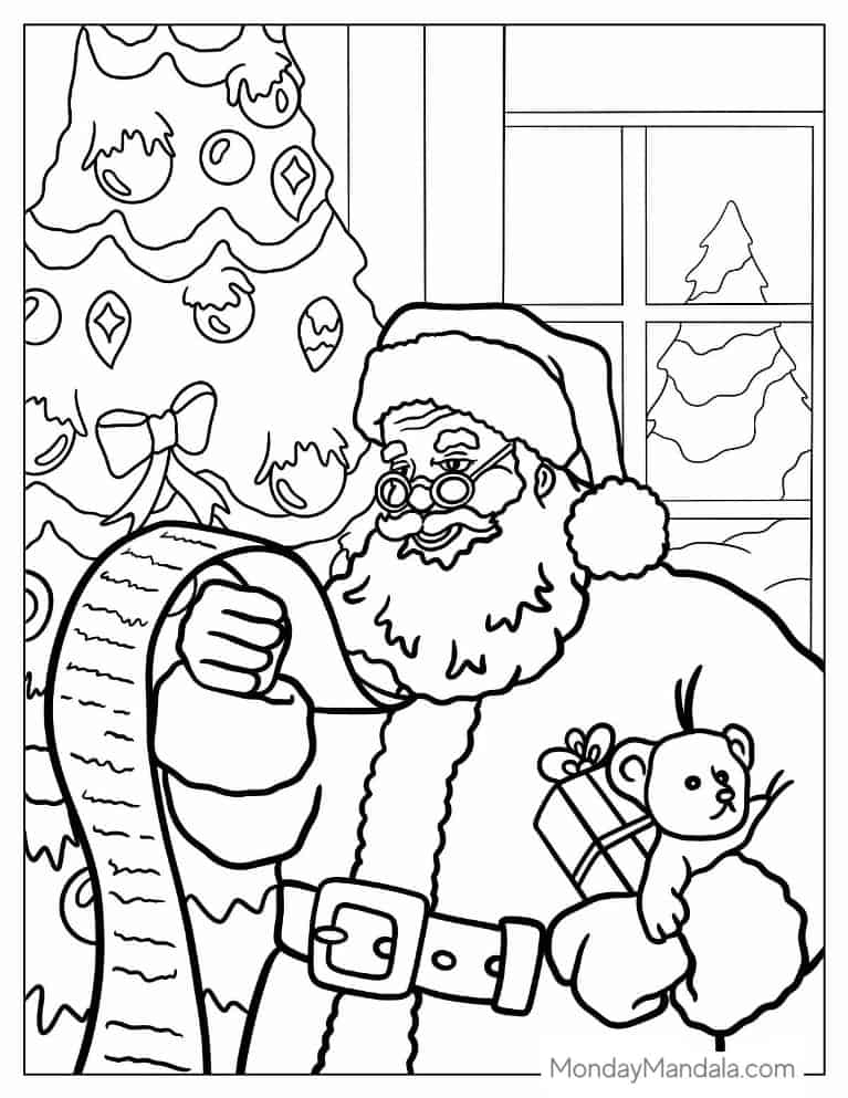 Christmas coloring pages of Realistic Santa Claus Reading coloring page