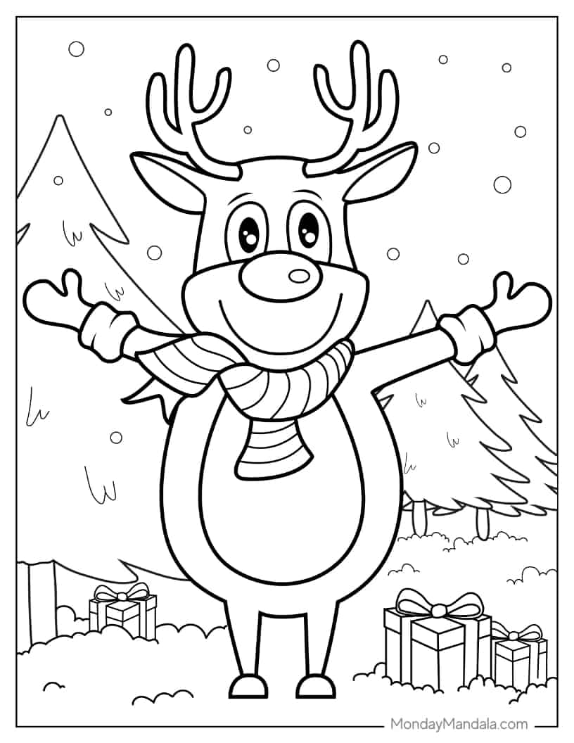 Christmas coloring pages of Rudolph On Snowy Christmas Day coloring page