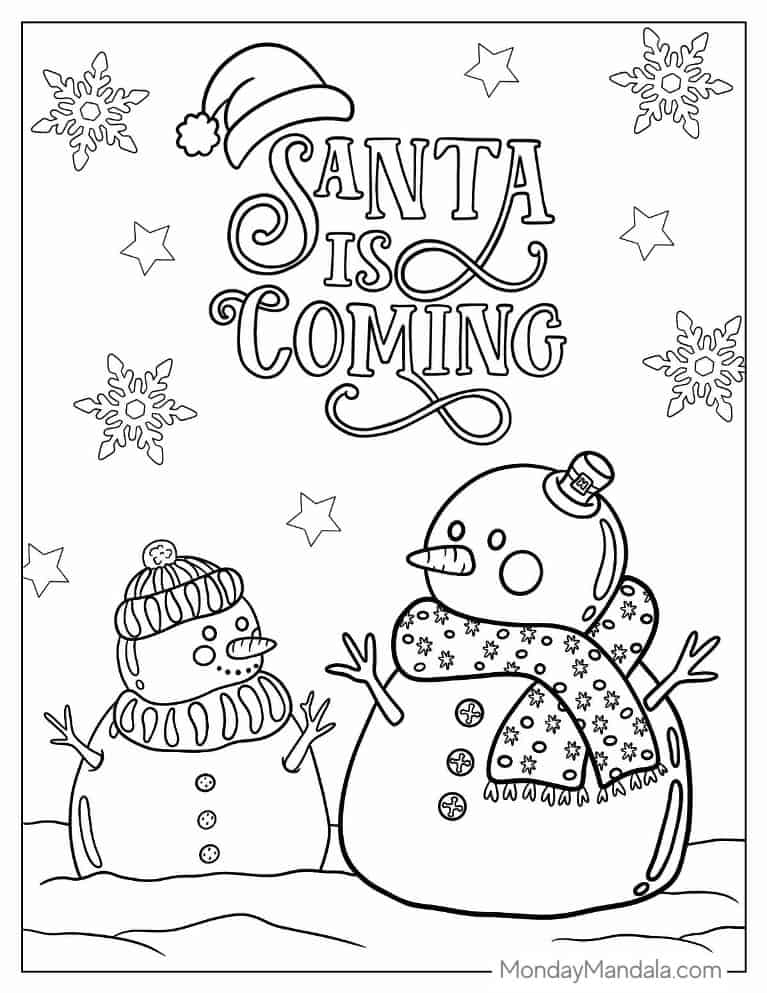 Christmas coloring pages of Snowmen Dressed In Christmas Scarves coloring page