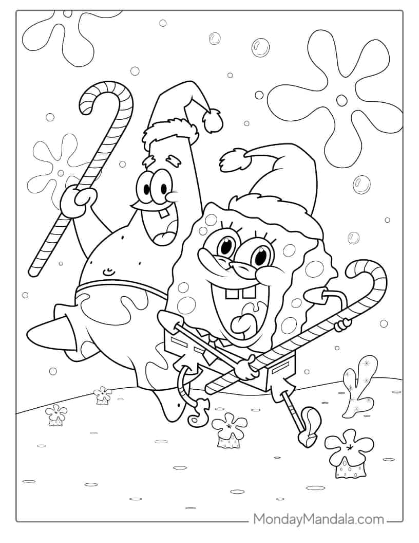 Christmas coloring pages of 
 SpongeBob And Patrick With Christmas Canes coloring page