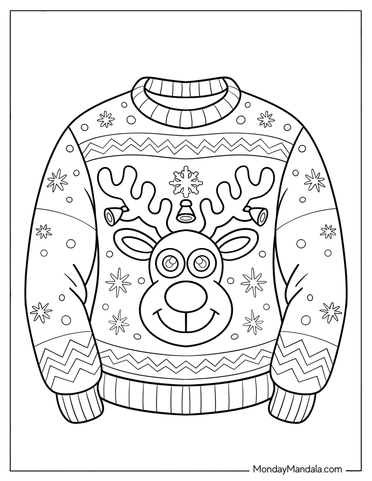 Holiday Sweater with Rudolph the Red Nosed Reindeer Coloring Sheet coloring page