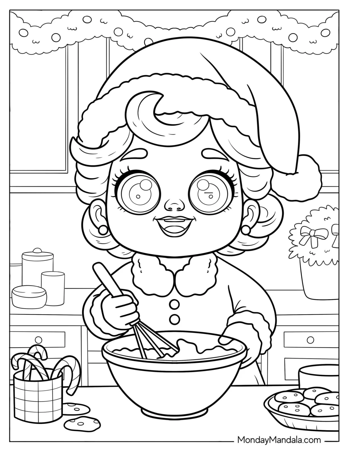 Mrs. Claus Baking on Christmas Coloring Page for Kids coloring page