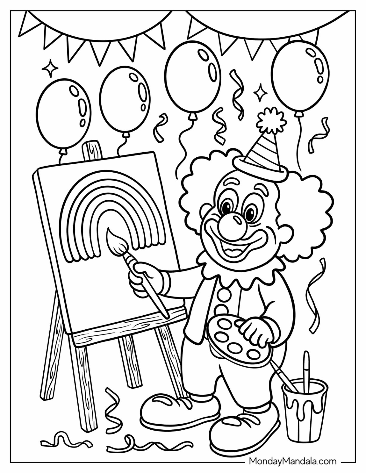 Artistic Clown Coloring Page Painting A Rainbow coloring page