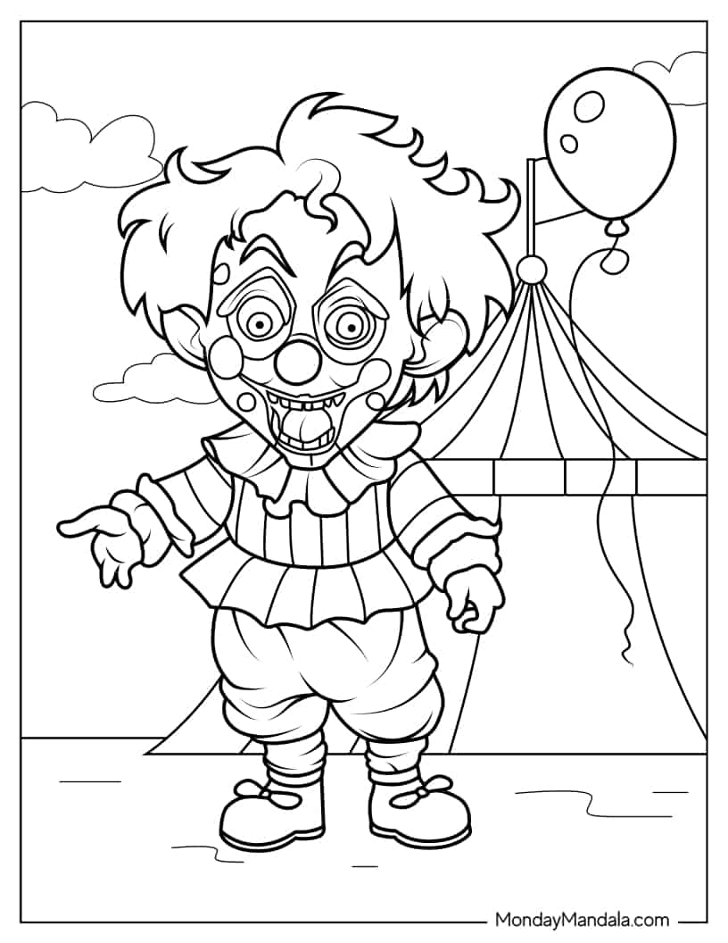 Creepy Chibi Clown for Kids coloring page