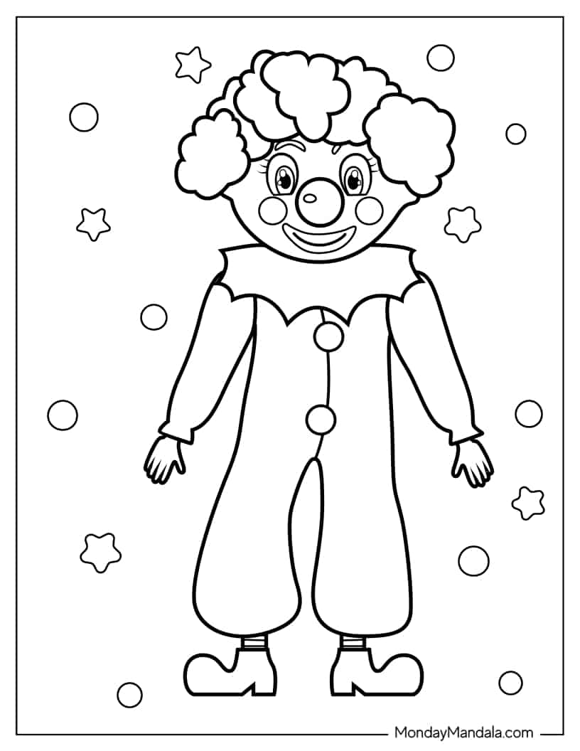 Easy Coloring Sheet of Happy Clown coloring page