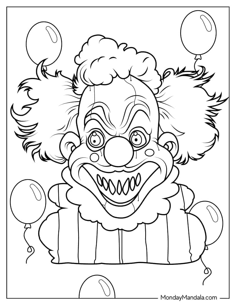 Halloween Clown with Scary Smile to Color coloring page