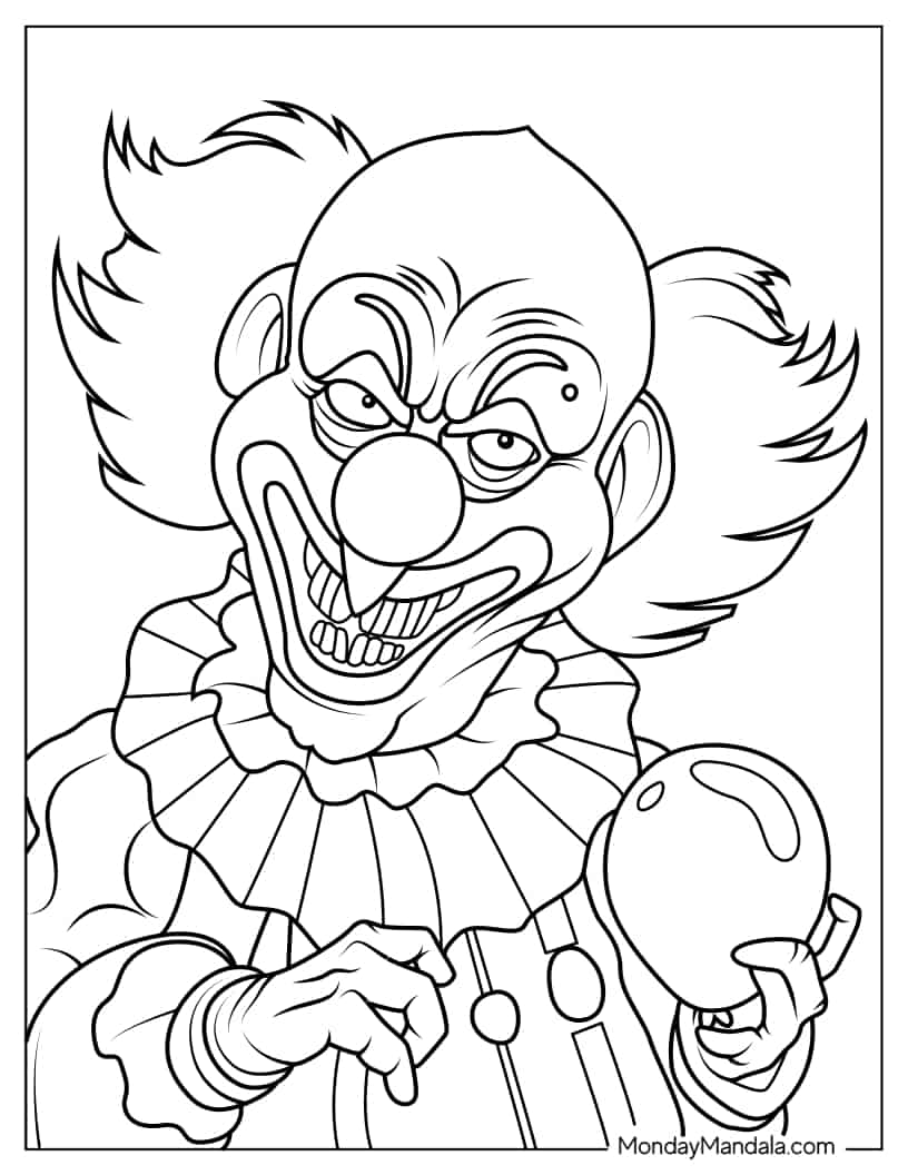 Outline of Spooky Clown coloring page