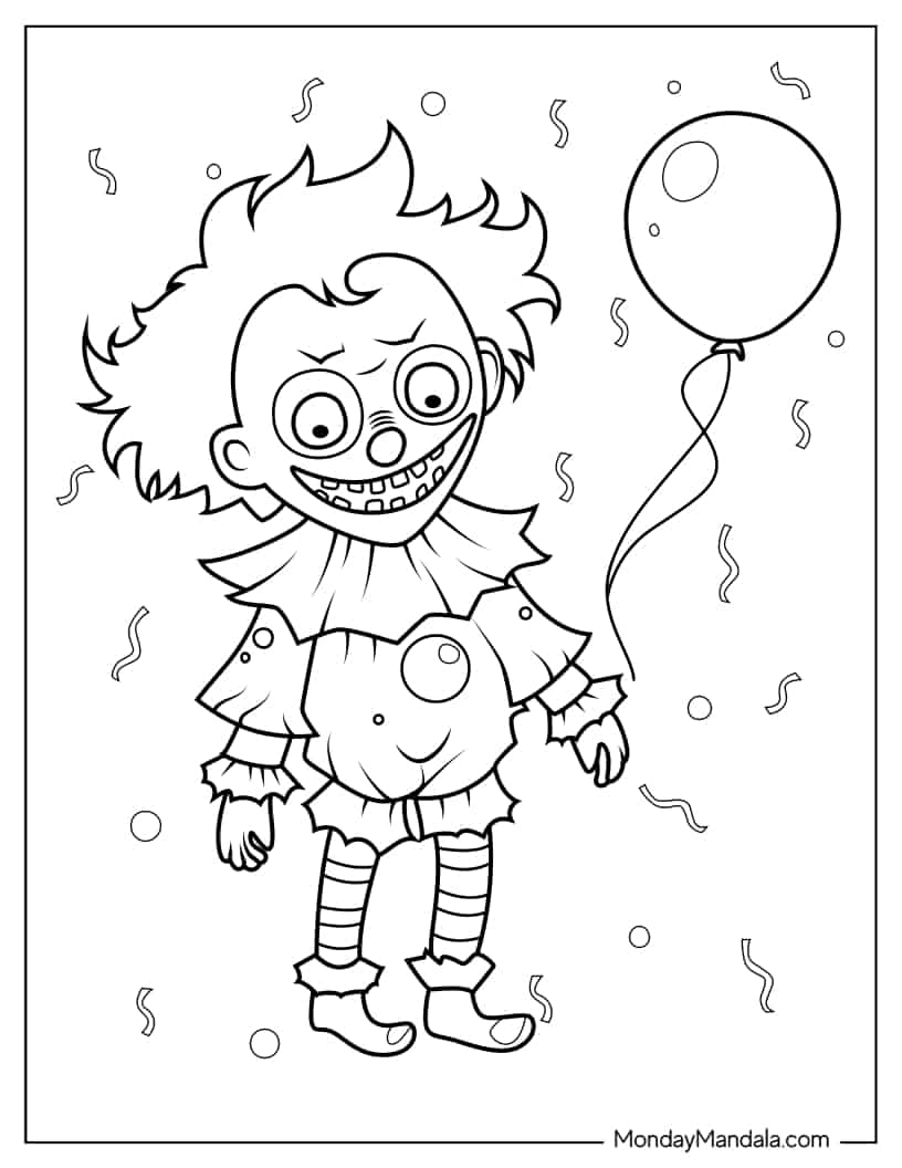 Simple Outline of Halloween Clown coloring page
