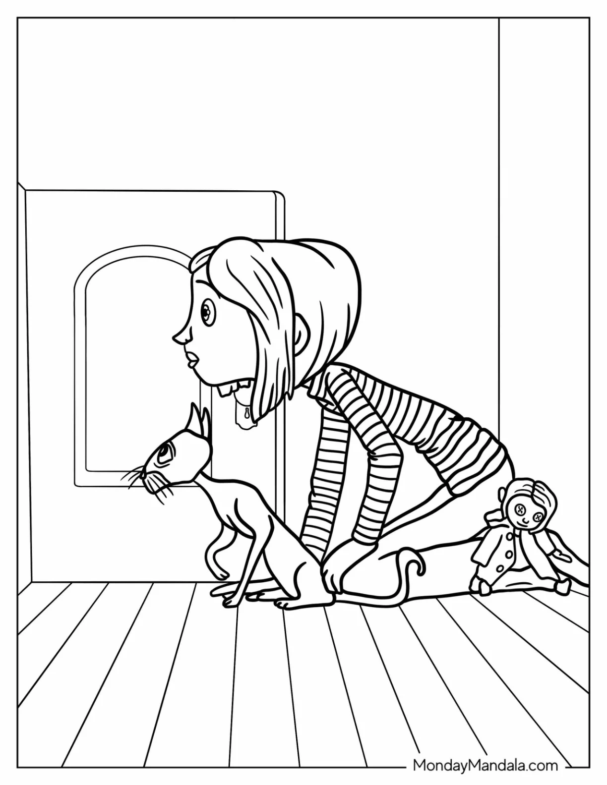 Coraline Coloring Page Cat Entering Secret Door coloring page