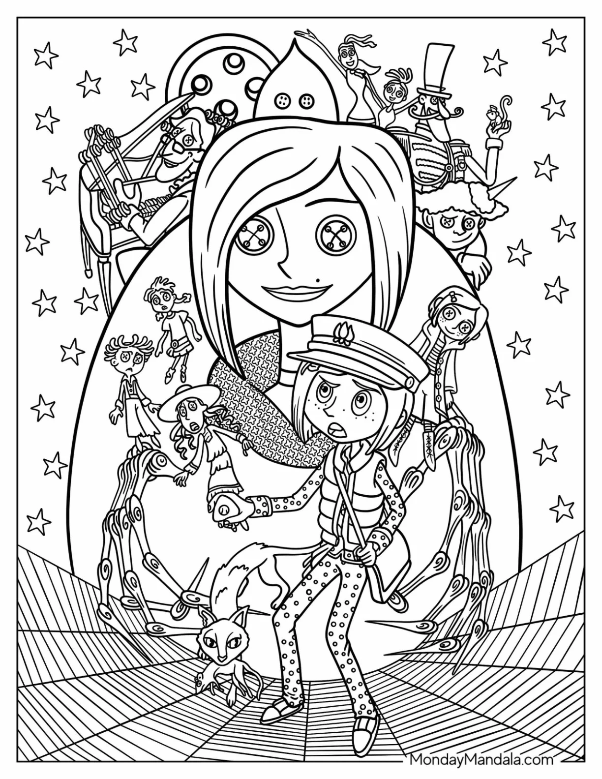 Coraline Coloring Page In The Other World With Cat coloring page