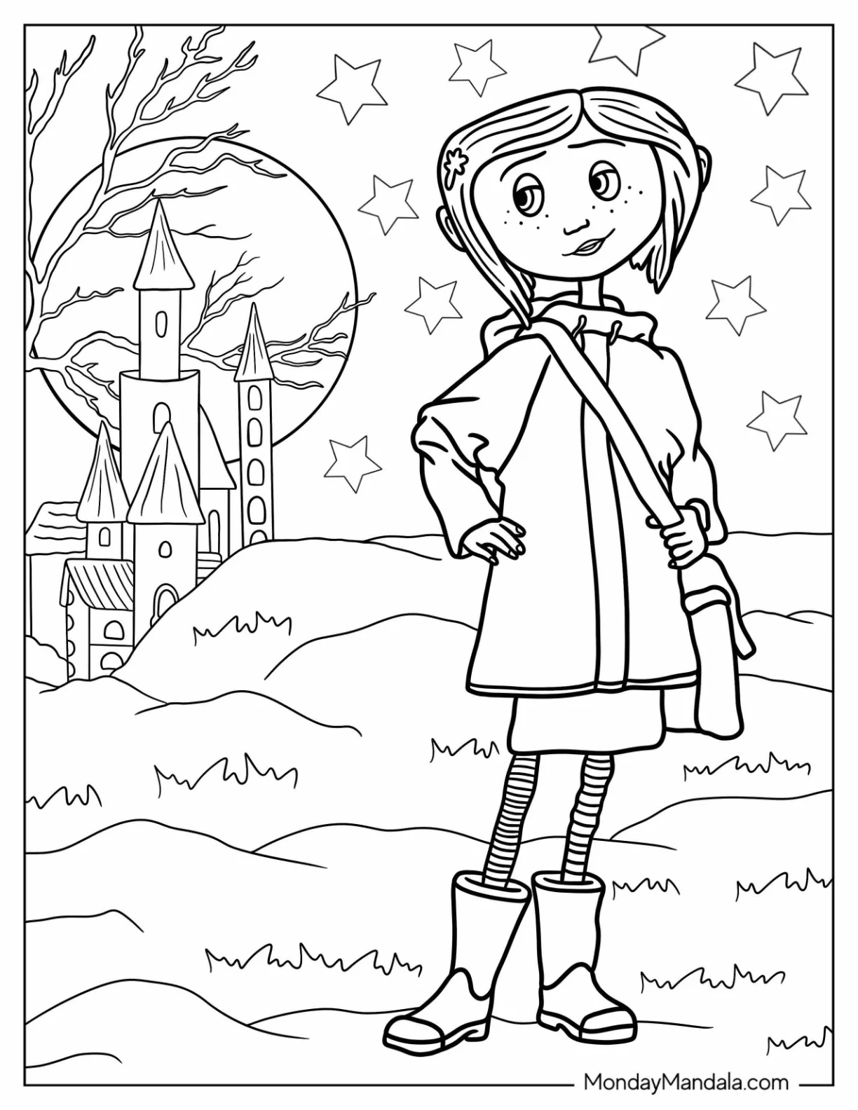Coraline Coloring Page Outside At Night coloring page