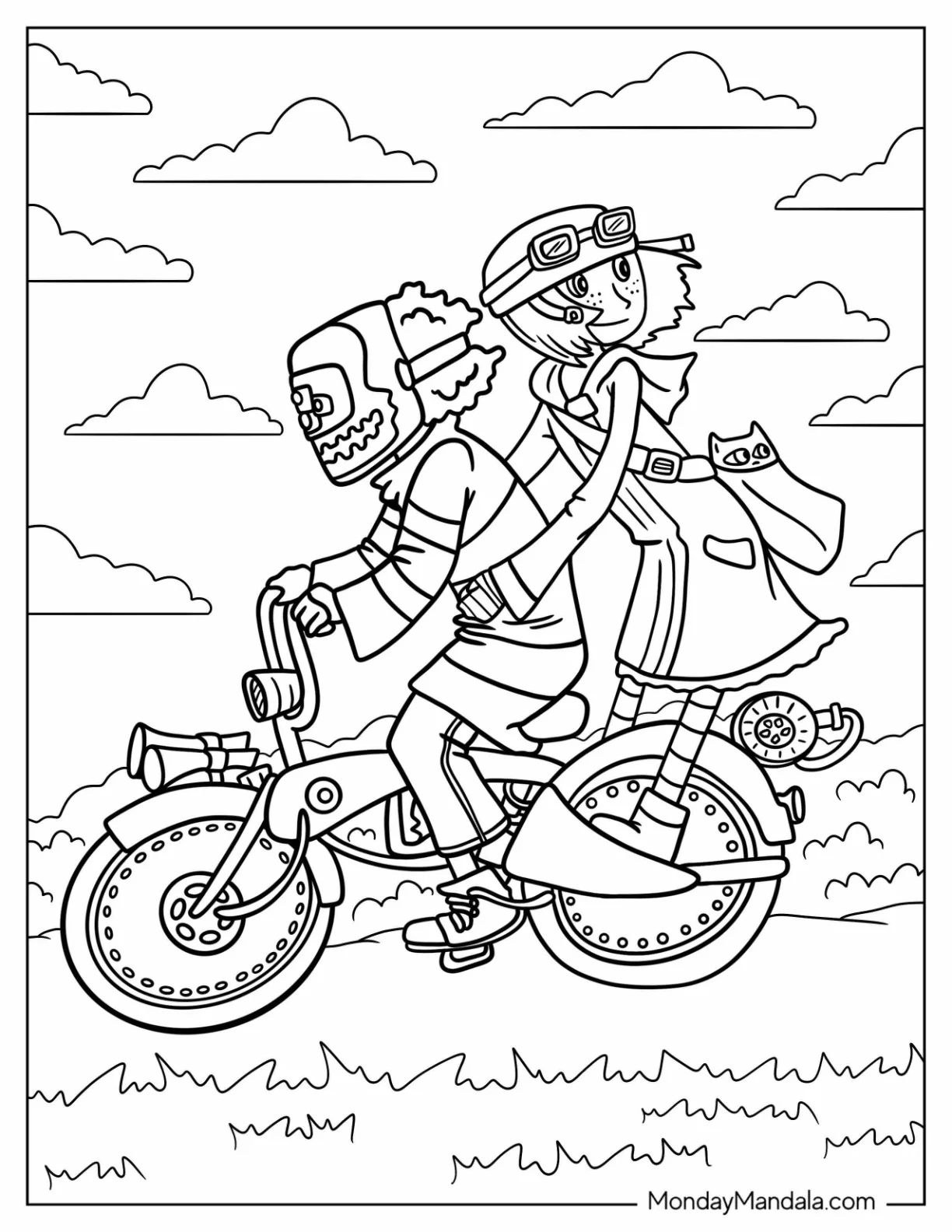 Coraline Coloring Page Riding Bicycle With Wybie coloring page