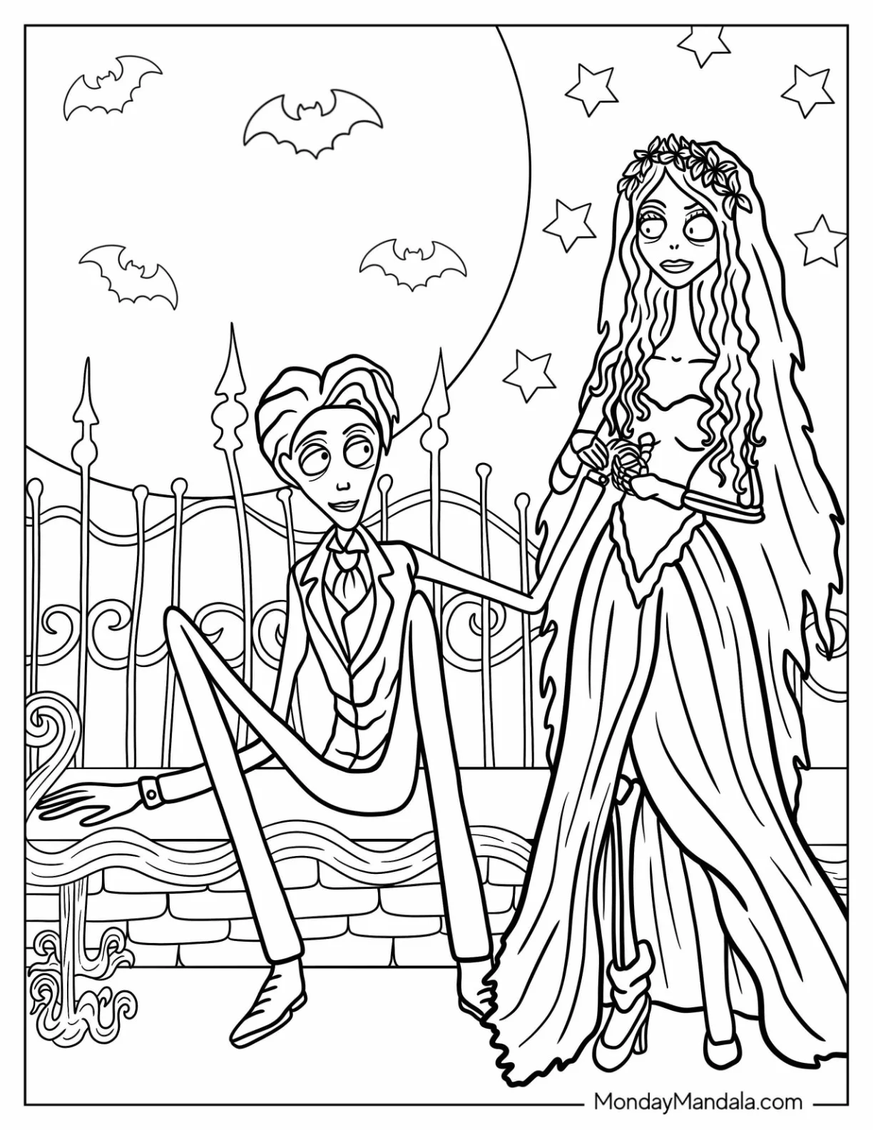 Corpse Bride Coloring Page Emily With Victor At The Cemetery coloring page