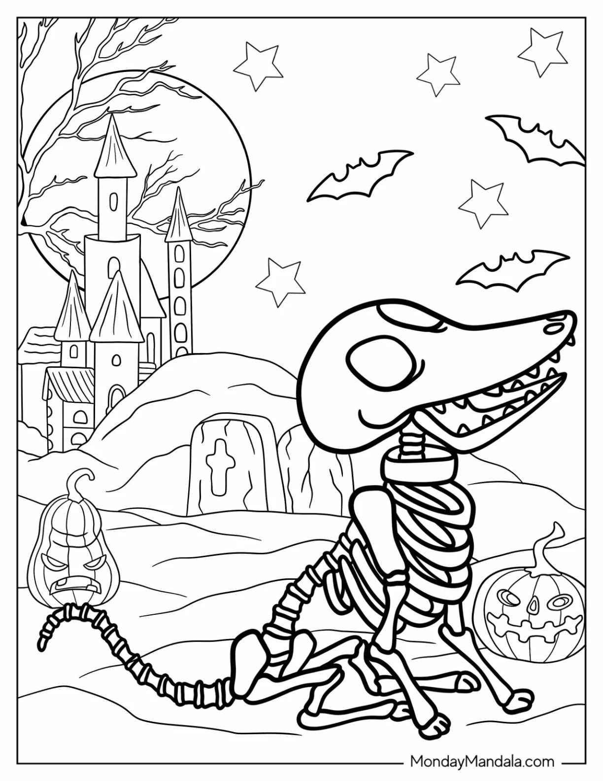 Corpse Bride Coloring Page Of Scrap Surrounding By Jack O Lanterns For Preschoolers coloring page