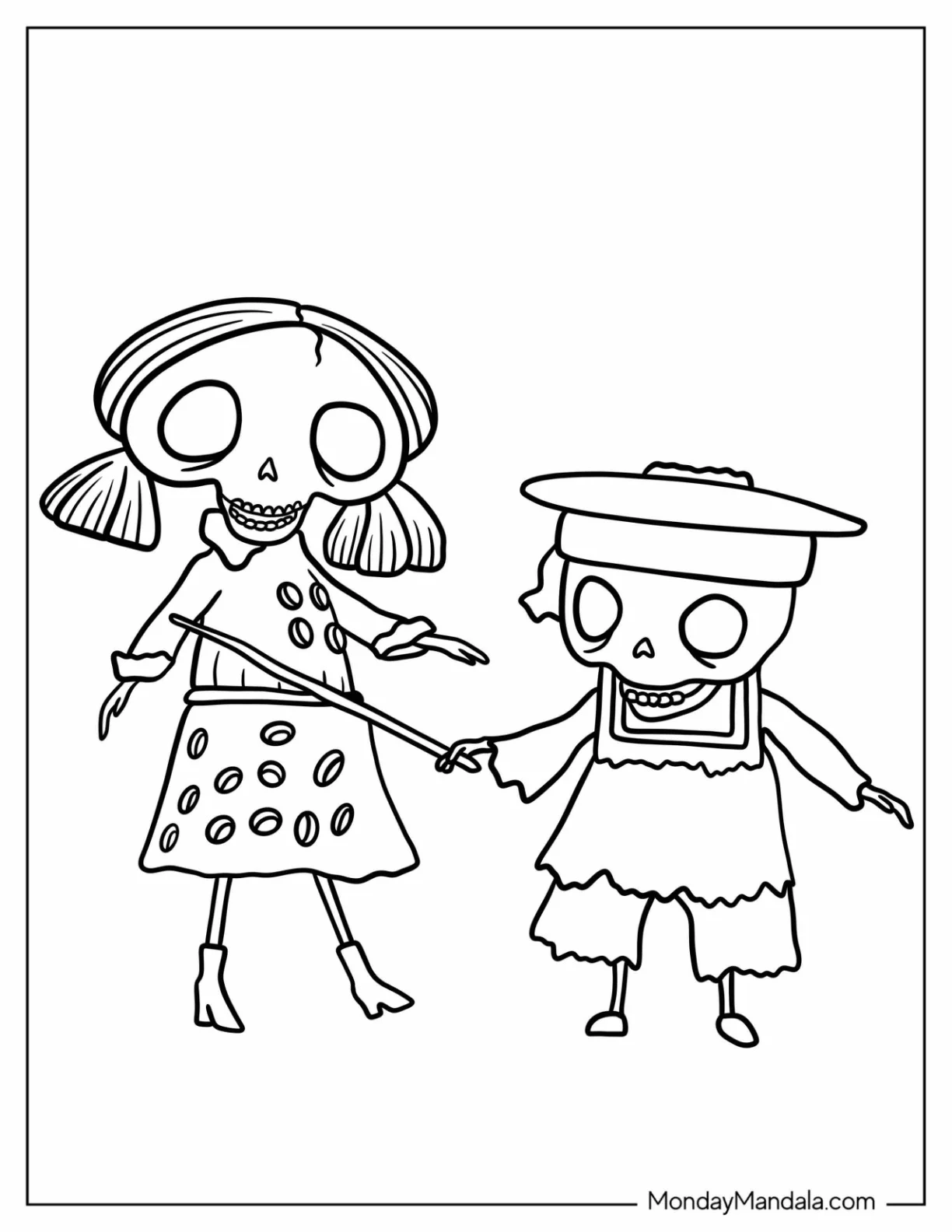 Corpse Bride Coloring Page Of Skeleton Girl And Boy Playing For Preschoolers coloring page