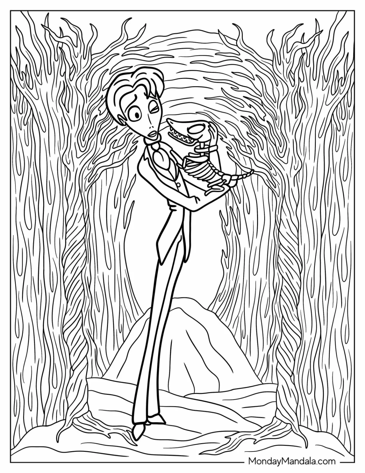 Corpse Bride Coloring Page Of Victor Van Dort With Scaps In The Woods coloring page