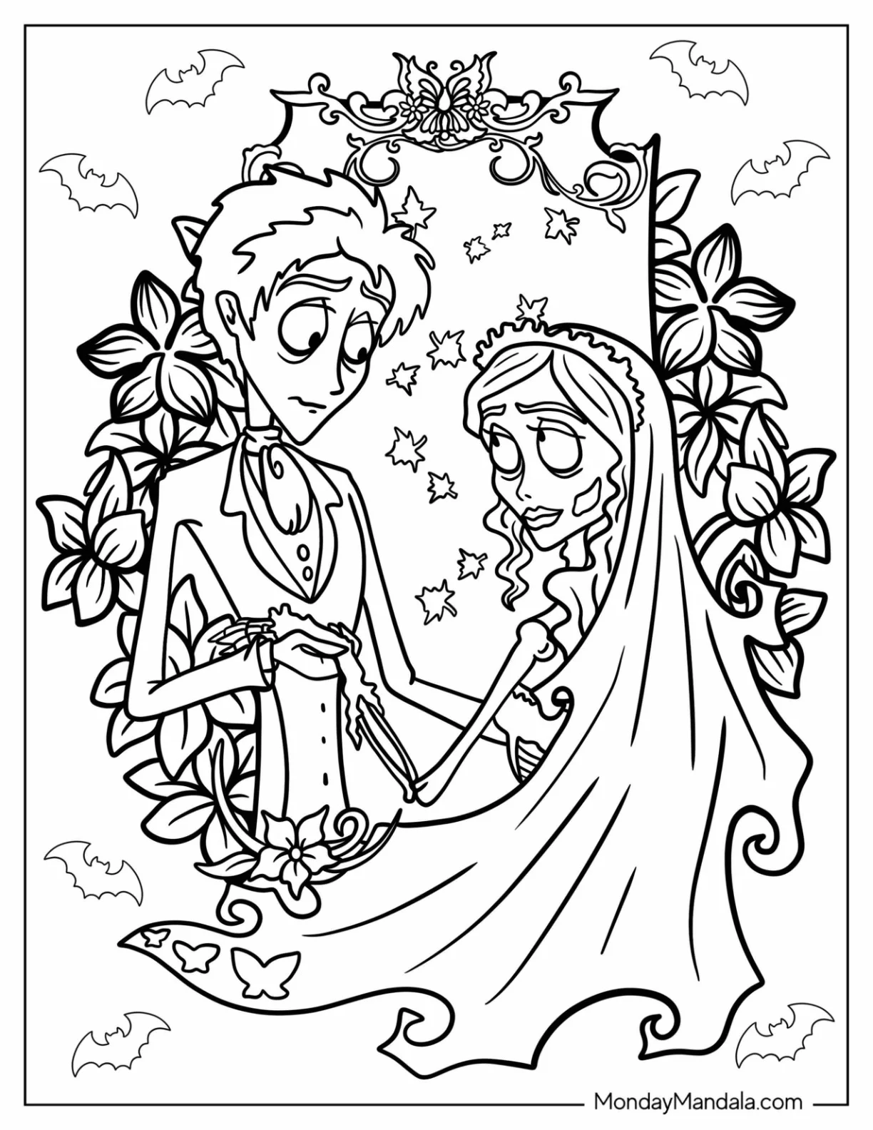 Cute Victor Marrying Emily Corpse Bride Coloring Page coloring page