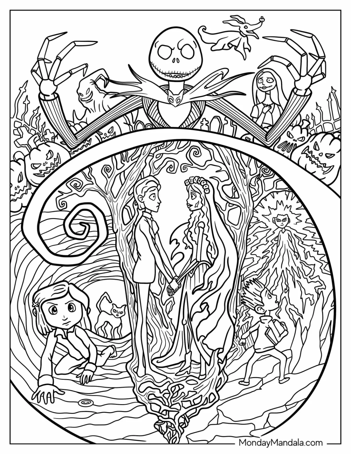 Detailed Corpse Bride Coloring Page Poster coloring page — printable line art