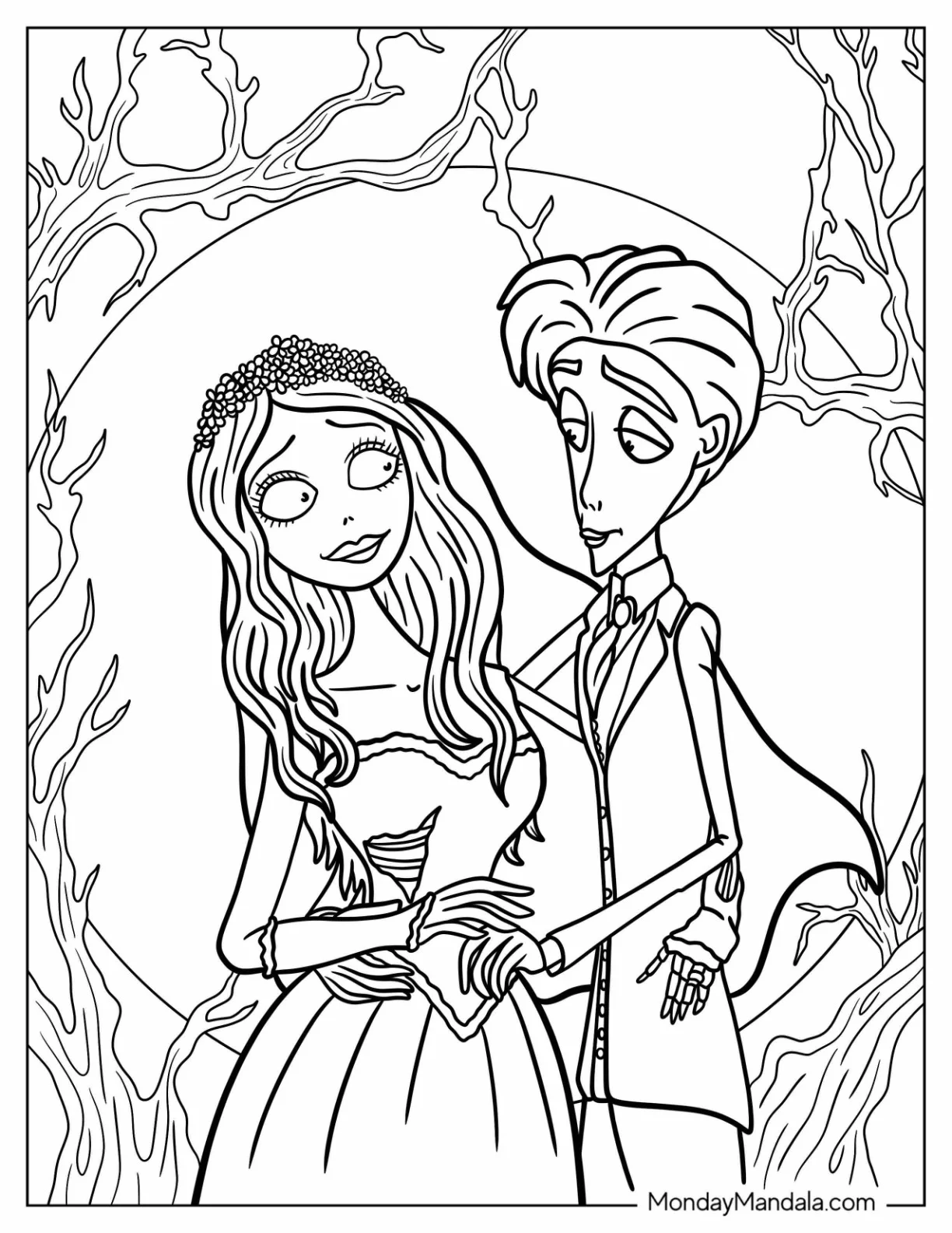 Sweet Victor Van Dort With Emily Corpse Bride Coloring Page coloring page
