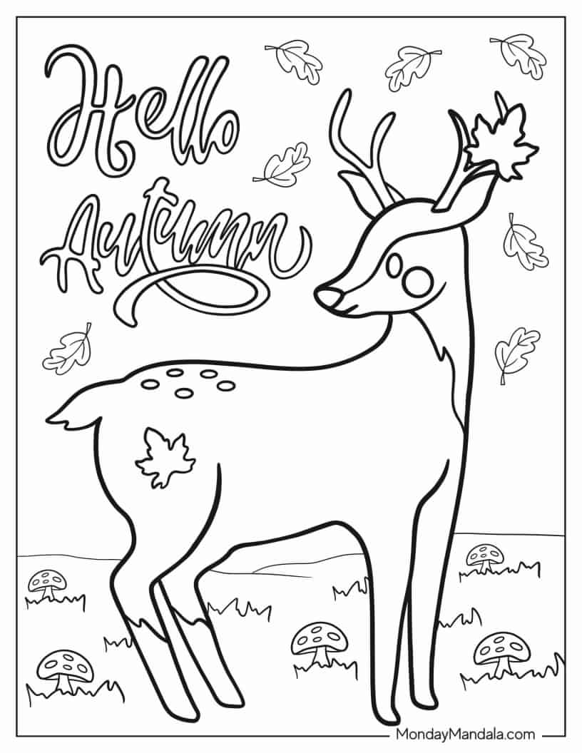 Autumn Coloring Page Of Deer Standing In Field coloring page — printable line art