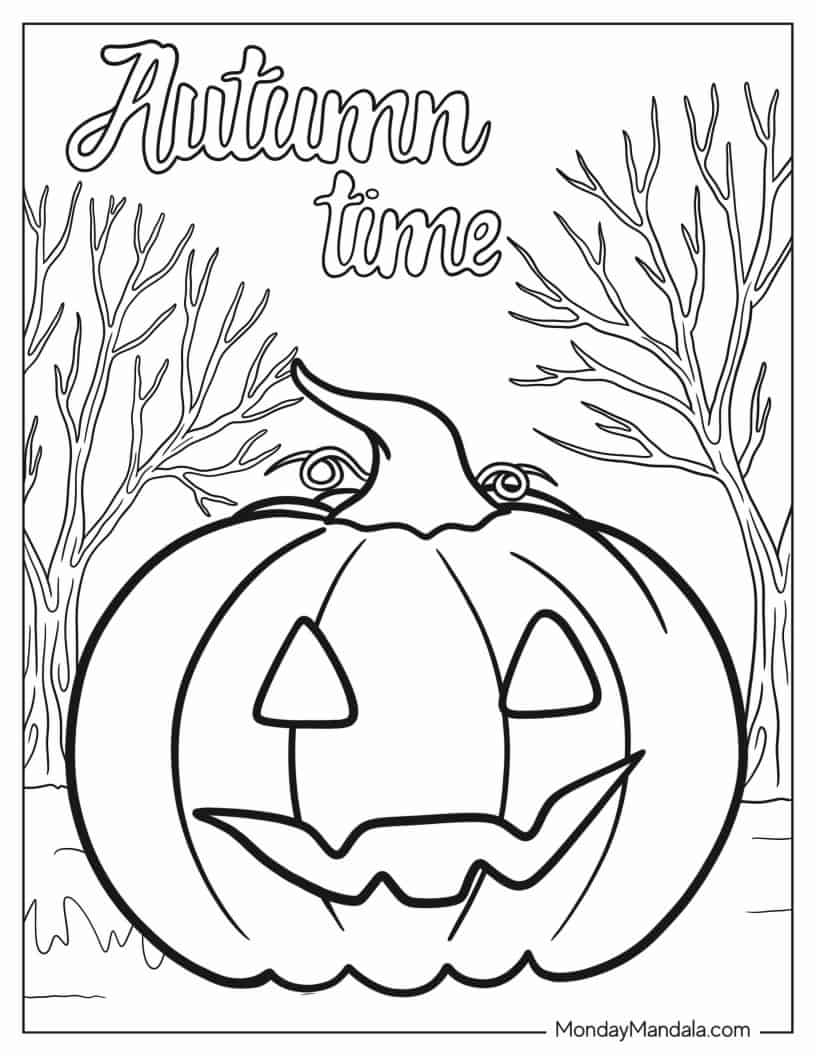 Coloring Page Of Autumn Time Jack-O-Lantern coloring page — printable line art