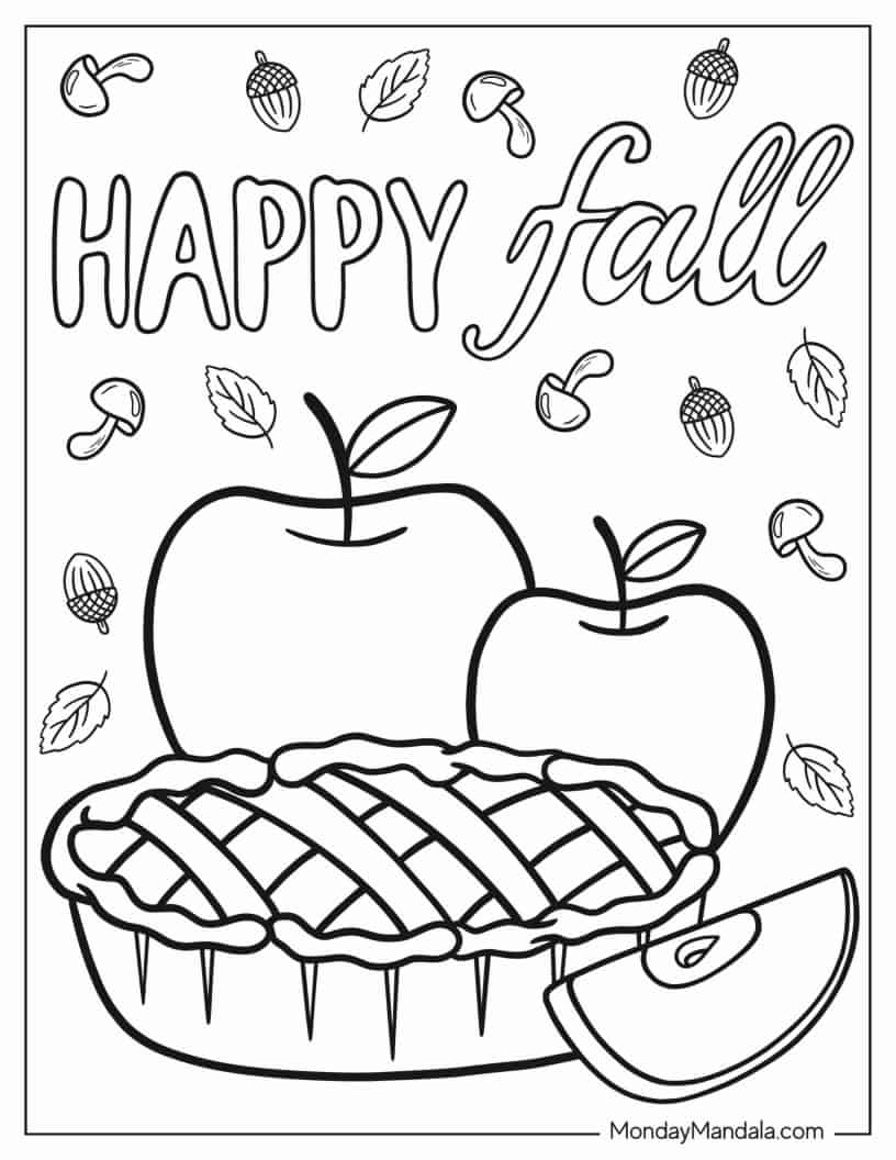 Easy Coloring Page Of Fall Apple Pie For Kids coloring page