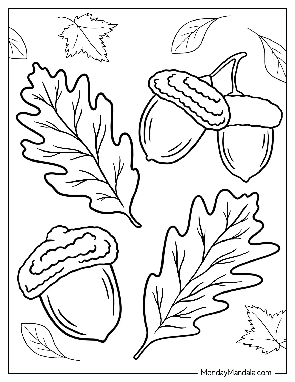 Easy Fall Coloring Page Of Leaves And Chestnuts coloring page