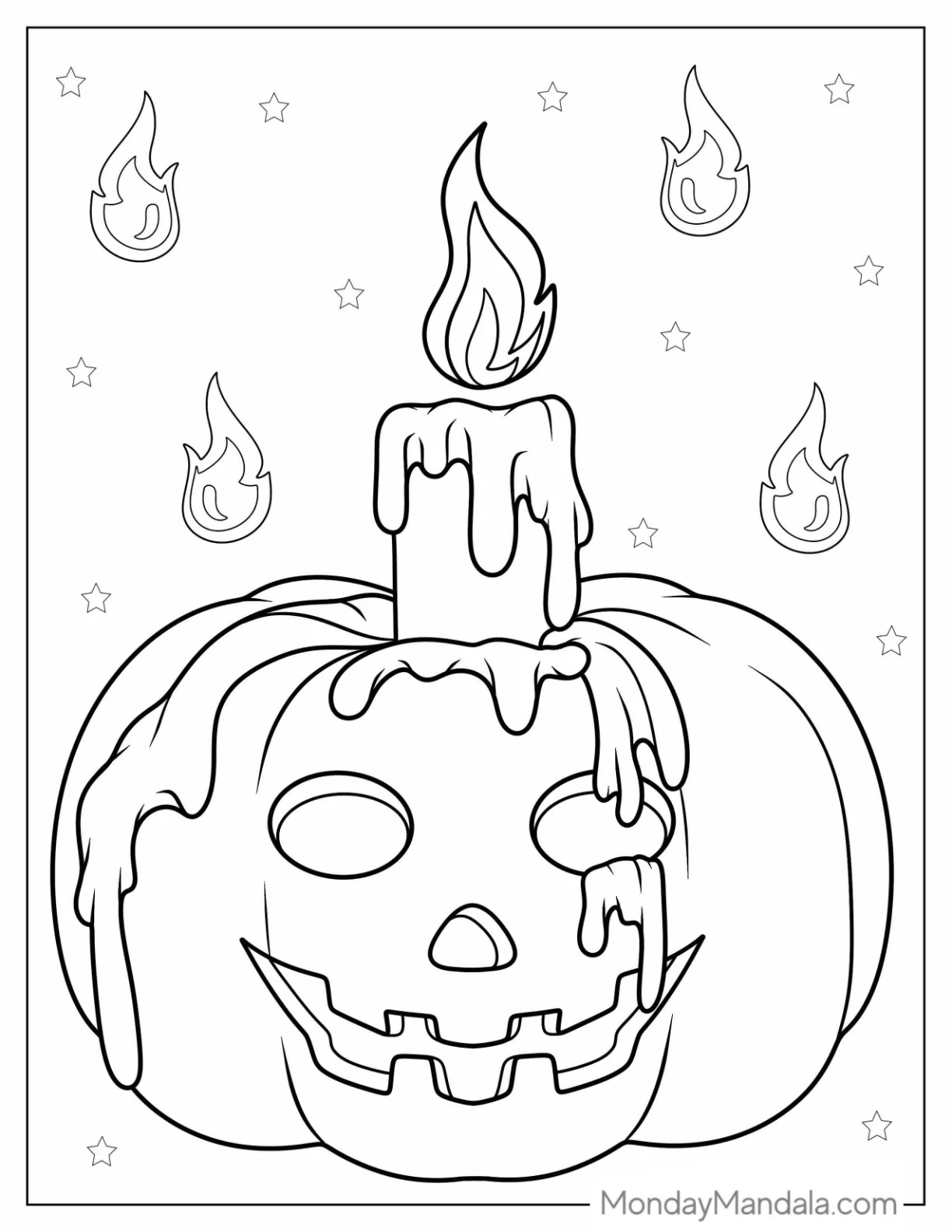 Fall Coloring Page Of Candle Burning On Jack O Lantern Halloween coloring page — printable line art