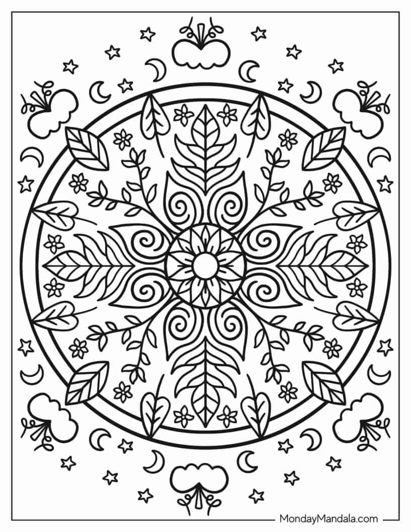 Fall Mandala Coloring Page For Kids coloring page — printable line art