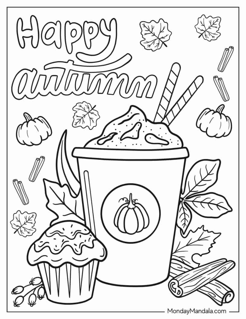 Happy Autumn Pumpkin Spice Coloring In coloring page