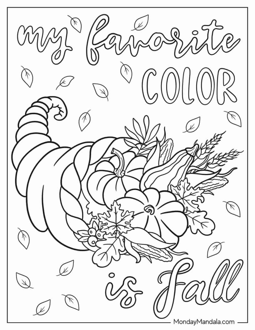 Realistic Pumpkins And Autumn Leaves coloring page