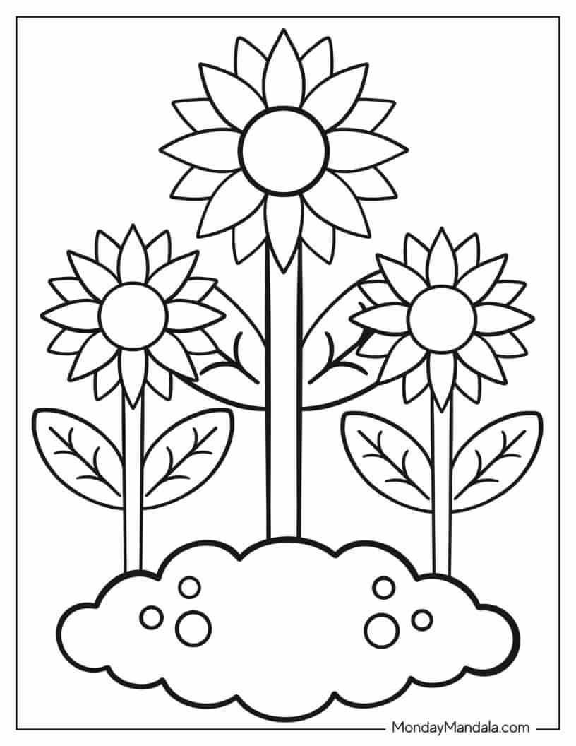 Simple Autumn Beauty Sunflowers Coloring In For Preschoolers coloring page