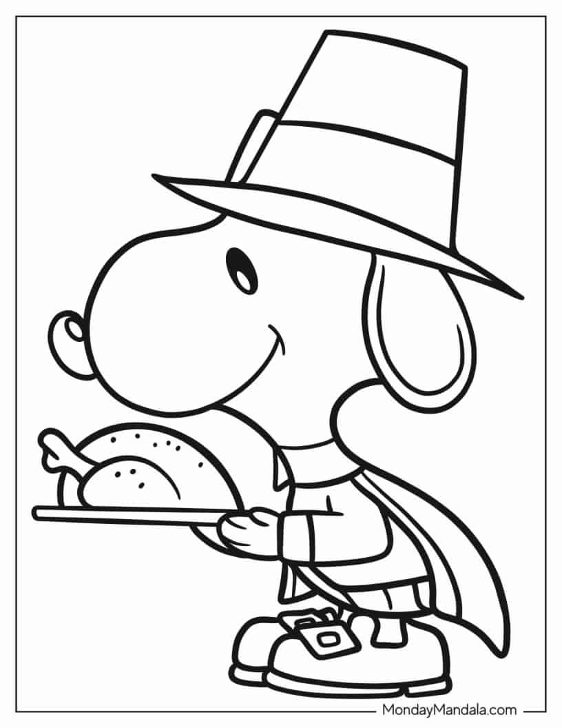Snoopy With Thanksgiving Turkey Coloring Page coloring page