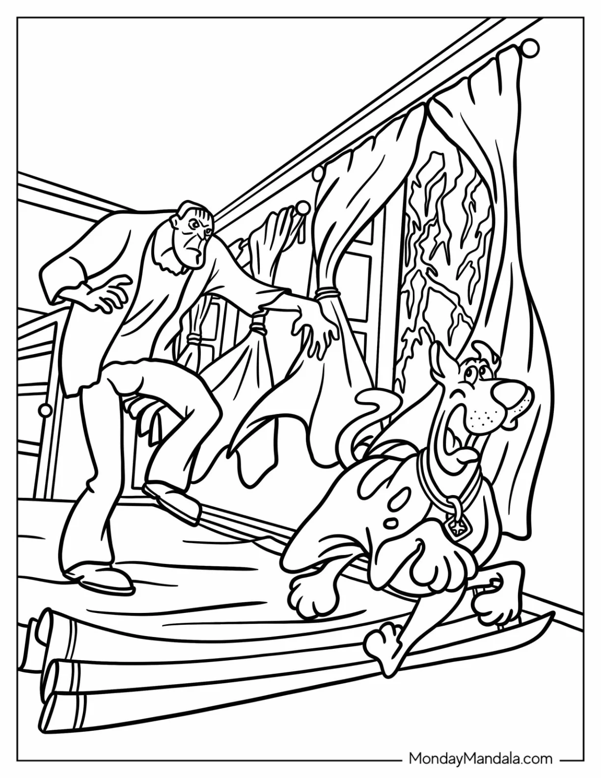 Frankenstein Coloring Page Chasing Scooby Doo coloring page — printable line art