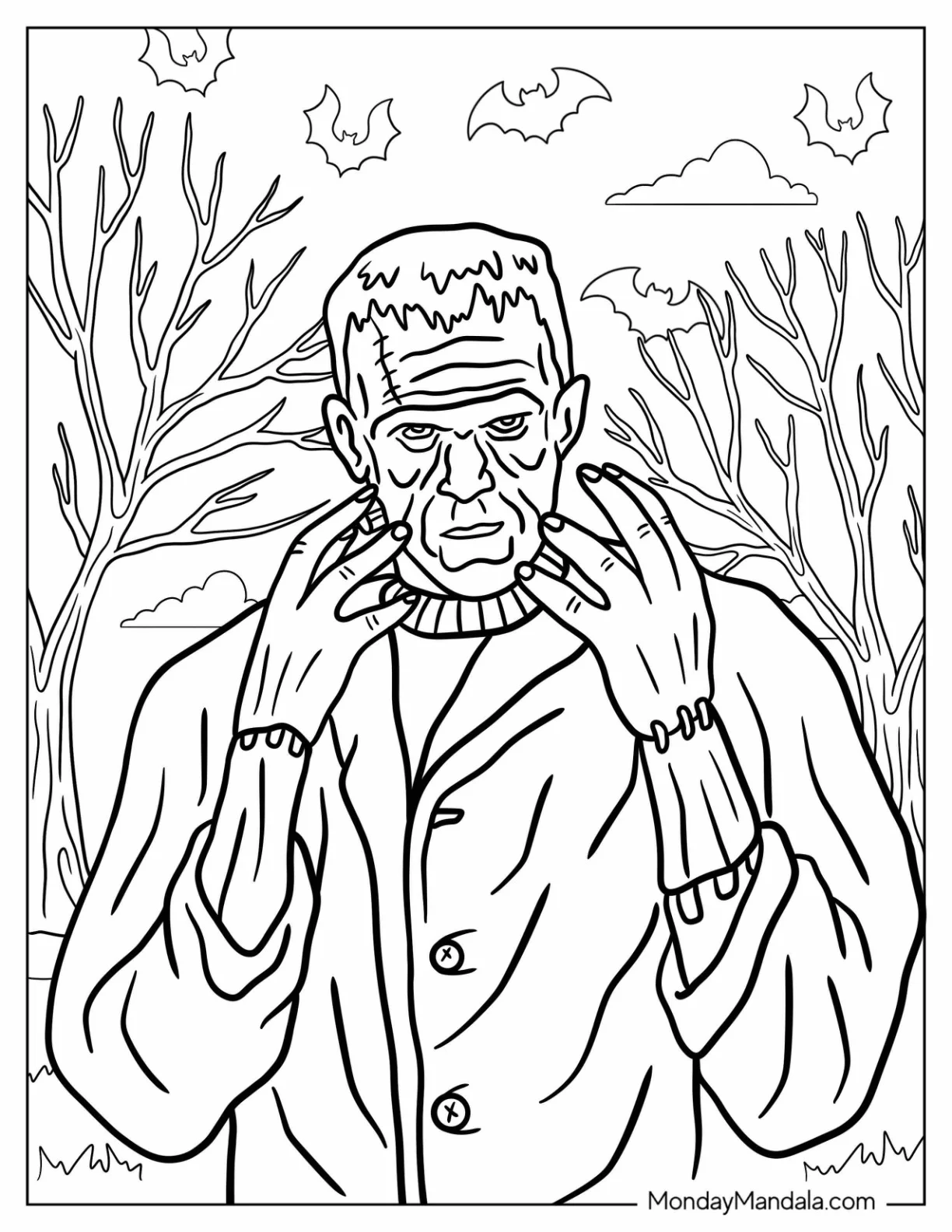 Scary Frankenstein Coloring Page In The Forest coloring page
